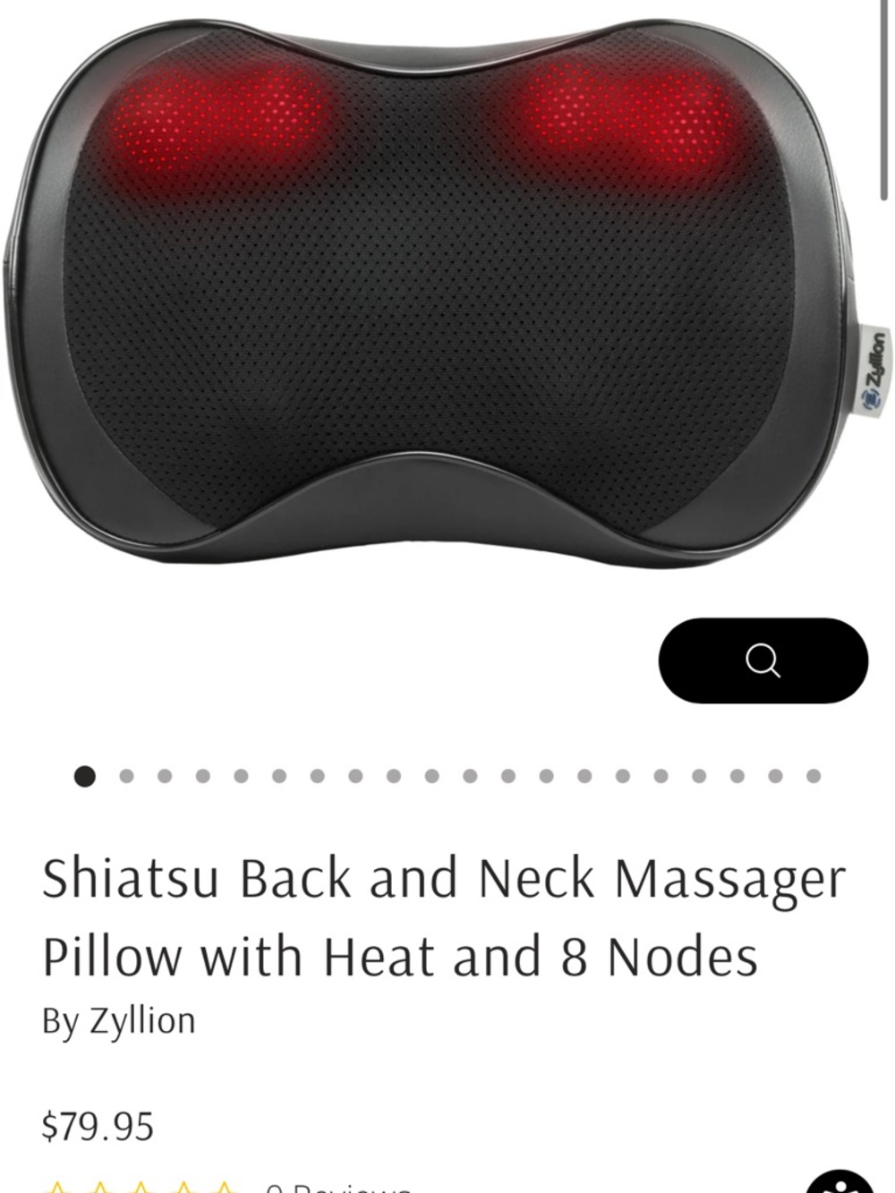 Brookstone Black Shiatsu Back and Neck Massager Pillow with Red Heat Nodes